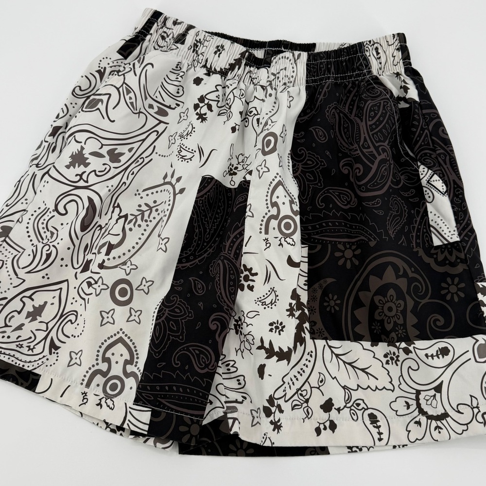 TikTok Bandana Paisley Patchwork Shorts Small Black White Boho Festival Summer
